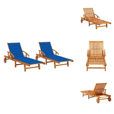 Image de vidaXL Bains de soleil 2 pcs. avec coussins bois massif acacia - Bains de soleil