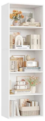 Immagine prodotto di Libreria stretta - Libreria a 5 ripiani - Libreria alta in legno per soggiorno e camera da letto - 48x30x159 cm - Bianco