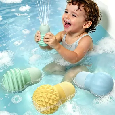 Imagen del producto de Juego de juguetes para el agua, de 3 piezas, fabricado con silicona segura, con función de rociado, para bebés