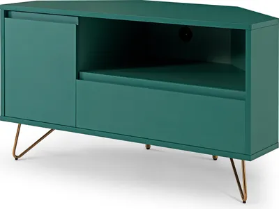 Produktbild von SalesFever Eck TV-Lowboard aus MDF | mit Tür, Klappfach und offenem Fach | Beine Metall mit Messinglegierung | B 100 x T 50 x H 58 cm | grün