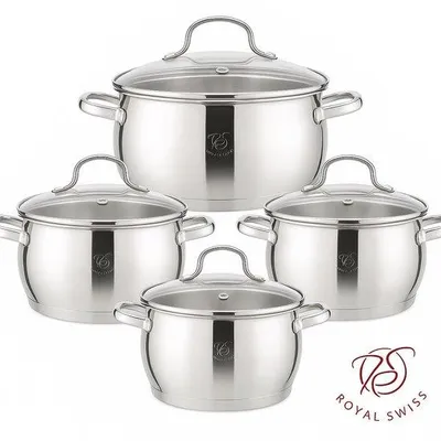 Produktbild von Royal Swiss Topfset 8-teilig Edelstahl Induktion Kochtopfset mit Deckeln 16 20 24 28 cm für Gas Elektro Glaskeramik