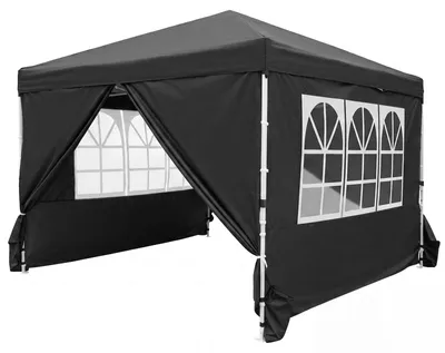 Produktbild von COSTWAY Pavillon 3 x 3 m, chöhenverstellbar, winterfester Gartenpavillon mit 4 abnehmbaren Seitenwänden, Sandsäcke & Rolltasche, Schwarz