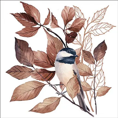 Produktbild von Servietten Papier 33x33cm 3-lag. mit Herbstlaub & Vogel Motiv 20 Stück