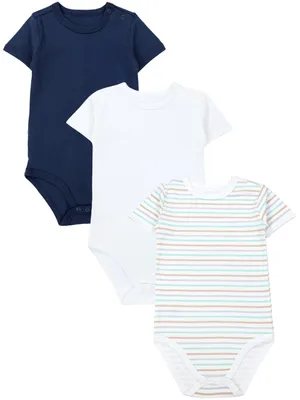 Produktbild von TupTam Kinder Unisex Kurzarm Body Baumwolle 3er Set , Farbe: Streifen Grün Blau / Dunkelblau / Mintgrün, Größe: 116