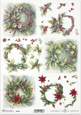 Immagine prodotto di ITD Carta di riso per decoupage Carta per lavoretti Tecnica dei tovaglioli - R2434 Ghirlande natalizie