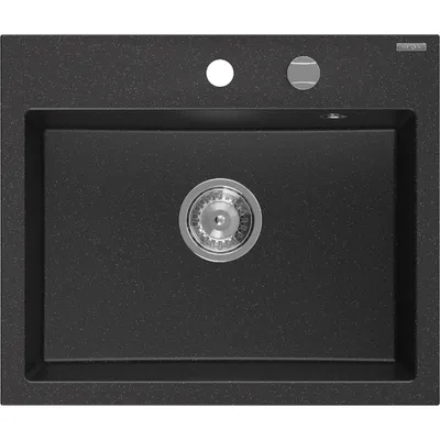 Zdjęcie produktu dla Mexen Oscar zlewozmywak granitowy 1-komorowy 580 x 490 mm, czarny/srebrny metalik, syfon chrom - 6519581000-73