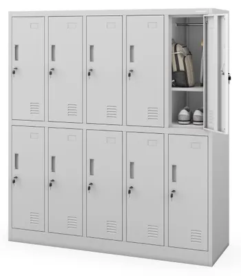 Produktbild von Umkleideschrank Spind BARTUS 10 Abteile Etikettenhalter Lüftungsschlitze | Umkleidespind Schließfachschrank Garderobenspind 150x136x45cm Grau