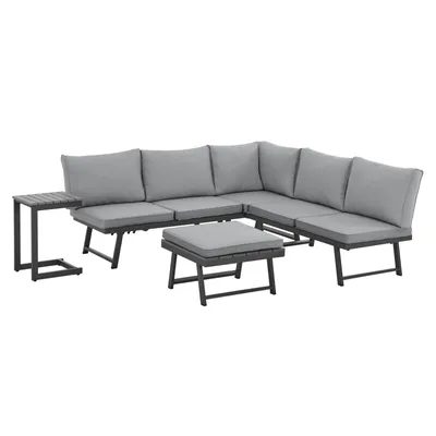 Produktbild von SVITA GRENADA Gartenlounge 4-teilig Doppelliege Metallgestell Schwarz/Grau