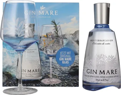 Produktbild von Gin Mare Mediterranean Gin 42,7% Vol. 0,7l in Geschenkbox mit Glas