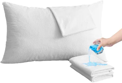 Produktbild von Bedecor Wasserdichte Kissenbezüge aus Baumwolle, Kissenbezug mit Reißverschluss, atmungsaktiv, gegen Hausstaubmilben, weiß (Set mit 2 Stück, 48x74 cm)
