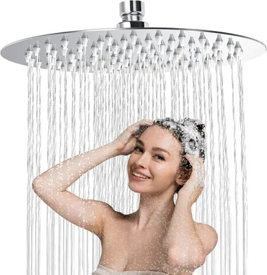 Obrázok produktu pre Dažďová sprcha, okrúhla, 10 palcov, 304 nerezová oceľ, dažďová hlavica na úsporu vody so 120 tryskami proti vodnému kameňu, 360° nastaviteľná dažďová sprcha, sprchová hlavica, na montáž na stenu alebo strop