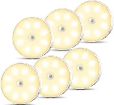 Produktbild von Nachtlicht mit Bewegungsmelder, Schrankbeleuchtung Lampe Innen, USB Batterie Wiederaufladbar, Klebeleuchte für Bad, Treppe,(‎Warmweiß, 6 Stücke)