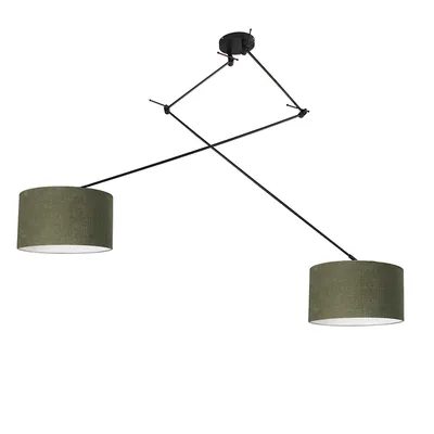 Produktbild von QAZQA - Modern Hängelampe I Pendellampe I Pendelleuchte schwarz mit Schirm 35 cm grün verstellbar - Blitz III 2-flammig I Wohnzimmer - Stahl Rund - LED geeignet E27