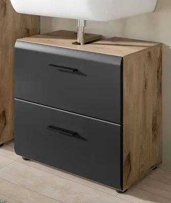 Produktbild von Waschbeckenunterschrank "Cover" in schwarz matt und Nox Eiche Badezimmer Unterschrank 60 cm