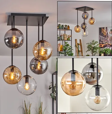 Produktbild von Fossobiubo Deckenlampe aus Metall/Glas in Schwarz/Rauchfarben/Bernstein/Klar