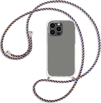 Produktbild von Handykette Backcover-Schutzhülle mit Band (Metall silberfarben) für Apple iPhone 14 Pro Max (6.7'') - blau+beige