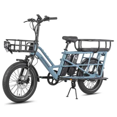 Zdjęcie produktu dla 20-calowy rower elektryczny z fotelikami dziecięcymi przedni kosz E Bike 24AH 200kg ładowności CUV dla kobiet mężczyzn miejskie rowery elektryczne i rowery e-cargo szybkie ładowanie niebieski