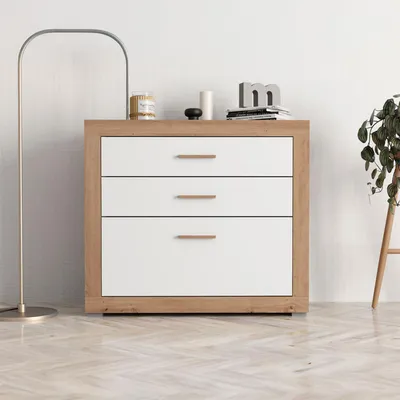 Immagine prodotto di Hampi - Cassettiera, 90x35x79h cm Bianco, 3 Cassetti