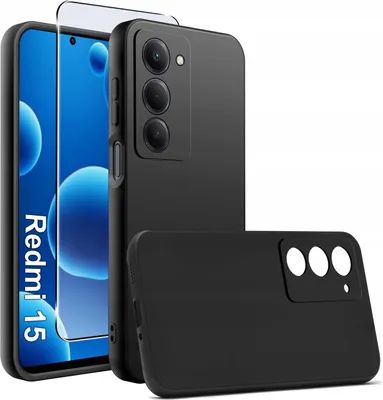 Zdjęcie produktu dla Etui Czarne Matowe Silikon Slim do Xiaomi Redmi 15 4G | 5G + SZKŁO 9H