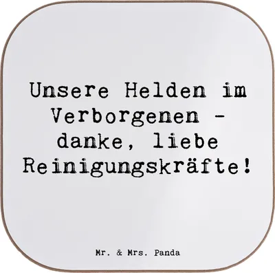 Produktbild von Mr. & Mrs. Panda Untersetzer für Gläser Spruch Reinigungskraft Helden - Weiß - Geschenk, Glas, Aufmerksamkeit, Freundschaft, Bedanken, gläseruntersetzer, Hygienearbeit