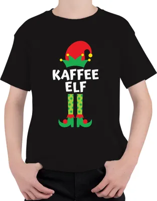 Produktbild von Kaffee Elf Kaffeetrinker - Weihnachten Weihnachtsgeschenk Christmas Uni Kinder T-Shirt, Schwarz, 104