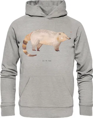 Produktbild von Mr. & Mrs. Panda Organic Hoodie Nasenbär Größe XXL - Heather Grey - Geschenk, Nasenbären, Pulli, Sweatshirt, Lustige Sprüche, Kapuzenpulli, Bär, Kapuzenpullover, Pullover