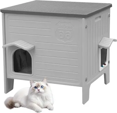 Produktbild von Außenkatzenhaus – Tierunterkunft – Schutz im Freien – Wasserdichtes Design – 56 x 41 x 53 cm – Grau