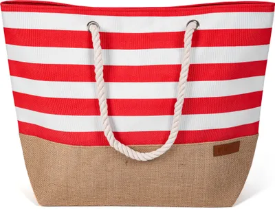 Produktbild von Strandtasche Damen Große Badetasche mit Streifen Freizeittasche Sommer Tasche Shopper Bag Einkaufstasche XL Rot