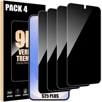 Image de 4 Vitre Protection Verre Trempé Anti-espion pour Samsung Galaxy S25 Plus, Noir