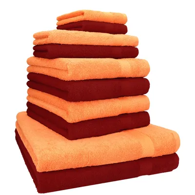 Produktbild von Betz 10-tlg. Handtuch-Set PREMIUM CLASSIC 2 Duschtücher 4 Handtücher 2 Gästetücher 2 Seiftücher Farbe: orange & dunkelrot