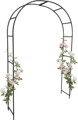 Produktbild von Metall Gartenbogen 240 x 150 cm Schwarz – Pulverbeschichteter Stahl-Rosenbogen, stabiler Rankbogen für Kletterpflanzen im modernen Garten