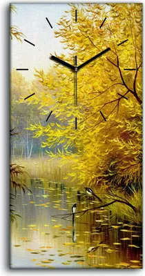 Produktbild von Wanduhr Uhr Wandbild Leinwand Geräuschlos 30x60 Landschafts Wälder See Wald - schwarze Hände