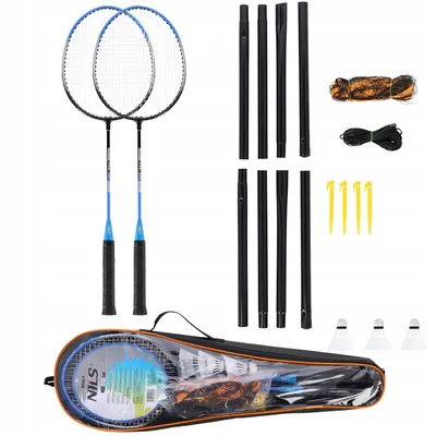 Produktbild von NILS Federballset Badminton Federball 2 Schläger Federballnetz 3 Federbälle Tragetasche