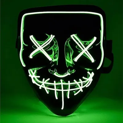 Produktbild von LED Grusel grün Maske - wie aus Purge steuerbar, leuchtend für Halloween, Fasching & Karneval - als Kostüm & Verkleidung Horror