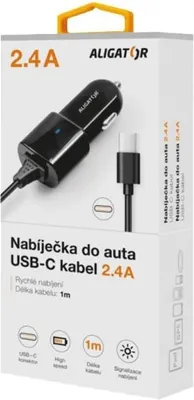 Immagine prodotto di Caricatore da auto a coccodrillo USB-C con USB TCH 2,4A nero