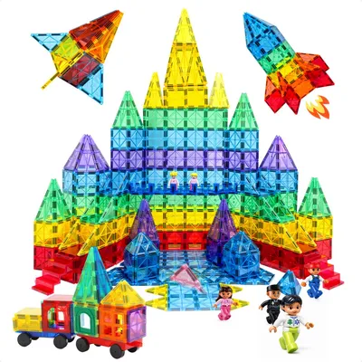 Produktbild von Magnetische Bausteine ​​– XL-Konstruktionsset, 129 Teile – Magnetbausteine ​​– Spielzeug ​​– Montessori – Mit 4 Magnetfigure - Magnetic Tiles