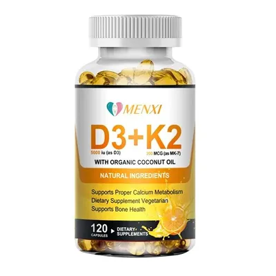 Immagine prodotto di Vitamina D3 5000IU & K2 200mcg (120 capsule) integratore alimentare, ossa, muscoli, articolazioni, sistema immunitario, cuore, denti, umore