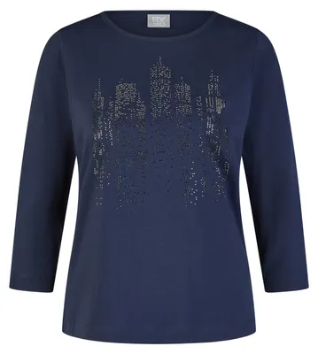 Produktbild von Rabe T-Shirt mit Rundhalsausschnitt, 3/4-Ärmeln und Steinmotiv, Dunkelblau, Größe 36