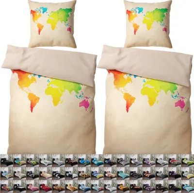 Produktbild von SANILO® Bettwäsche 135x200 cm, 100% feinste Baumwolle, 4-teilig, Bettbezug, Kissenbezug 80x80cm - International Map