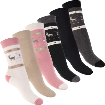 Produktbild von Footstar Damen Wintersocken (6 Paar), Warme Vollfrottee Socken mit Thermo Effekt - Schwarz-Rosa 39-42