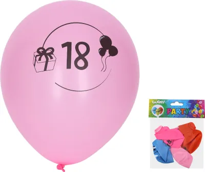 Produktbild von Aufblasbarer Ballon 30 cm – 5er-Set, mit der Zahl 18