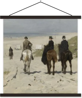 Produktbild von MuchoWow® Textilposter Morgendliche Fahrt am Strand entlang - Gemälde von Anton Mauve 90x90 cm mit schwarzem Rahmen - Magnetisches