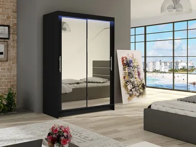 Obrázek produktu pro Šatní skříň 120 cm se zrcadlem a LED osvětlením GASPARA 7 - černá