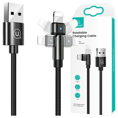 Productafbeelding van Usams gevlochten, roterende Lightning-kabel, 2A, zwart, 1 meter (Us-Sj476)