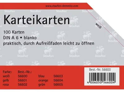 Produktbild von Karteikarten A6 blanko 180g/qm weiß VE=100 Stück