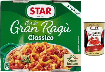 Produktbild von Star Il Mio Gran Ragu Classico 24er Pack (je 2 x 180 g) – italienische fertige Fleischsauce für Pasta & Lasagne + Italian Gourmet polpa