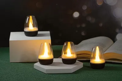 Productafbeelding van LED accu lounge lights met touchsensor - Set van 4 - 7 cm hoog (zwart transparant)