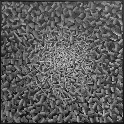 Produktbild von Fine Asianliving Ölgemälde 100% Handgeschnitzt 3D Texture Rahmen Schwarz 100x100cm Grau