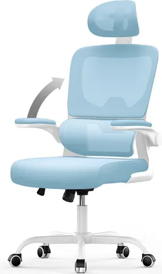 Immagine prodotto di Sedia da ufficio ergonomica - Sedia da scrivania con poggiatesta regolabile - Braccioli elasticizzati supporto lombare regolabile in altezza - Sedia girevole con schienale in rete traspirante - Bianco e blu