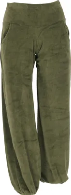 Produktbild von Boho Samt Pluderhose, Wohlfühlhose, Yogahose - Olive, Damen, Baumwolle,Polyester, Größe: L